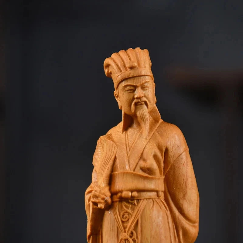 15cm Chinese Boxwood Hand-carved Zhuge Liang Sculptures Home Decoration 07FC0E-D4 - KOEEK