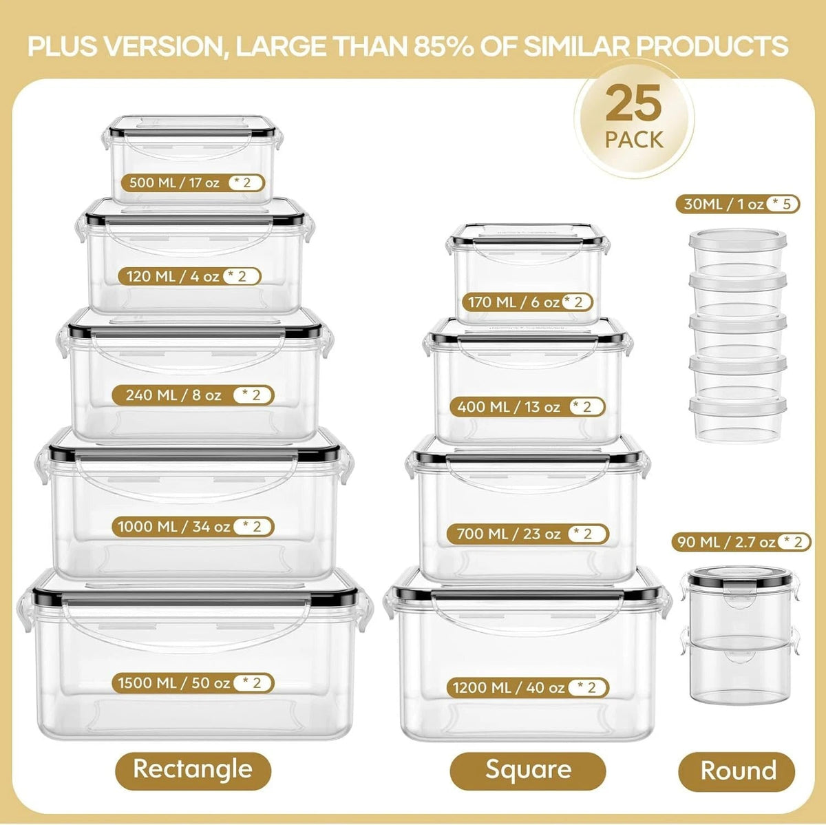 50-Piece Food Storage Containers with Lids (25 Containers & 25 Lids), Airtight 07FC0E-D4 - KOEEK