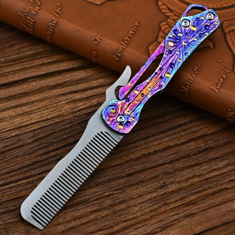 Handmade Titanium Folding Comb Hair Beard Pocket Comb EDC Portable Anti-Static 07FC0E-D4 - KOEEK