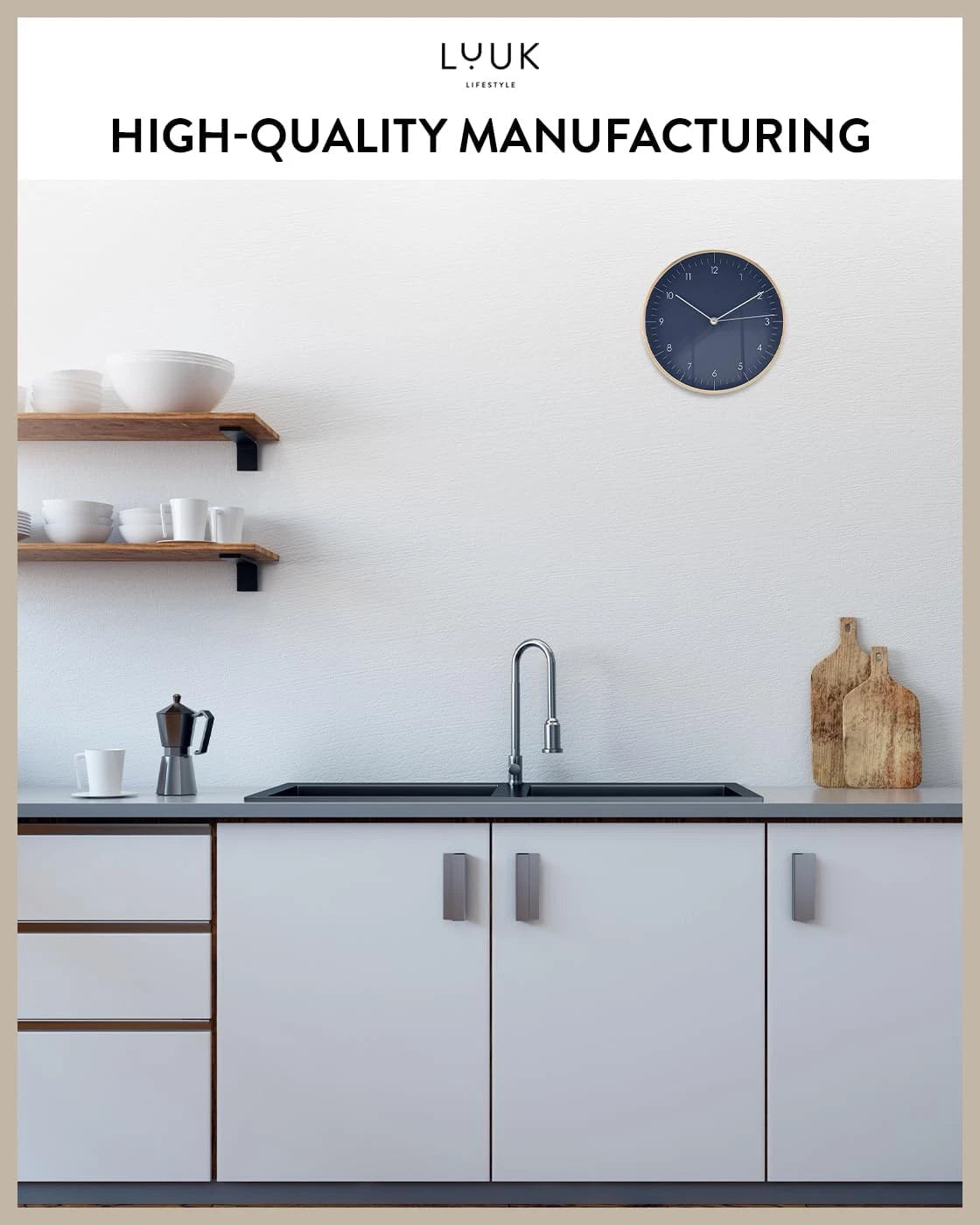 Modern Quartz Wall Clock with Silent Movement, Scandinan Design,Kitchen Clock 07FC0E-D4 - KOEEK