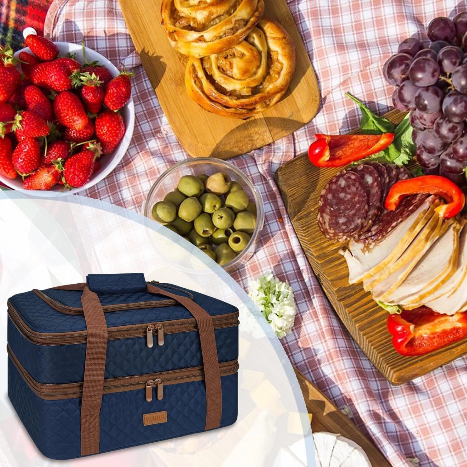 Quilted Insulated Double Casserole Carrying Case - Potluck Gatherings 07FC0E-D4 - KOEEK