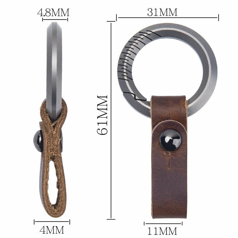 EDC TC4 Titanium + Leather Keychain Portable Removable Key Ring Pendant Set Tool EDC - KOEEK