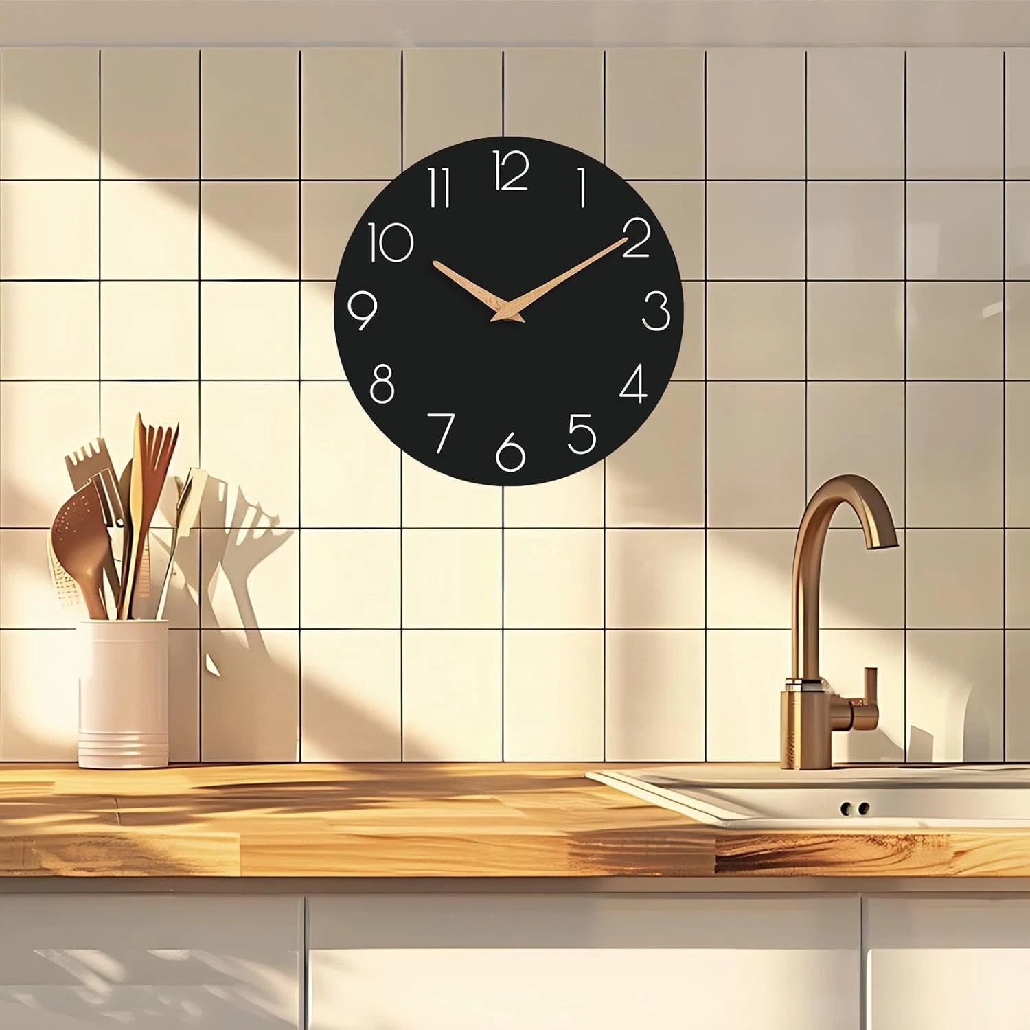 Wall Clock,14''Wooden Silent Non-Ticking, Decorative Battery Operated Wall Clock 07FC0E-D4 - KOEEK
