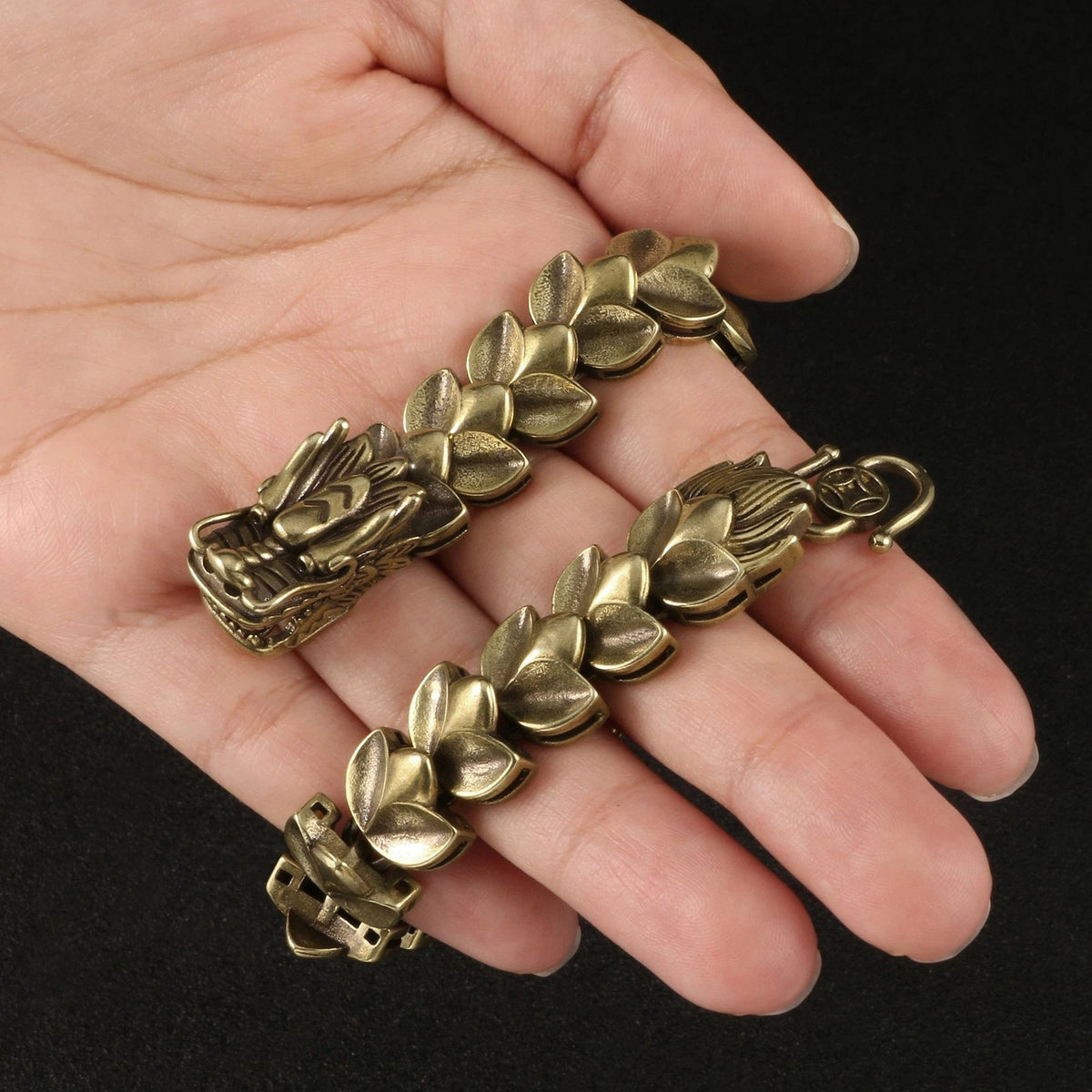 Chinese Trend Zodiac Dragon Bracelet Mens Antique Brass Jewelry Copper Chain 07FC0E-D4 - KOEEK