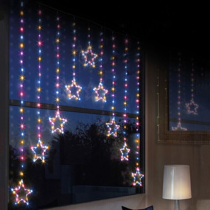 Premier 303 Rainbow Multicolour Pinwire LED Star Window Curtain Christmas Lights PREMIER - KOEEK
