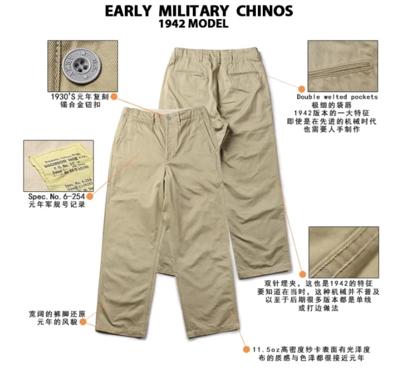 WW2 1942 Army Military Chinos Khaki Pants Men's straight-leg Overalls Size 36 07FC0E-D4 - KOEEK