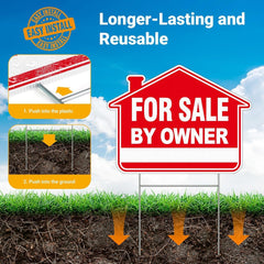 new For Sale by Owner Sign with Red-3Pack Stake 07FC0E-D4 - KOEEK