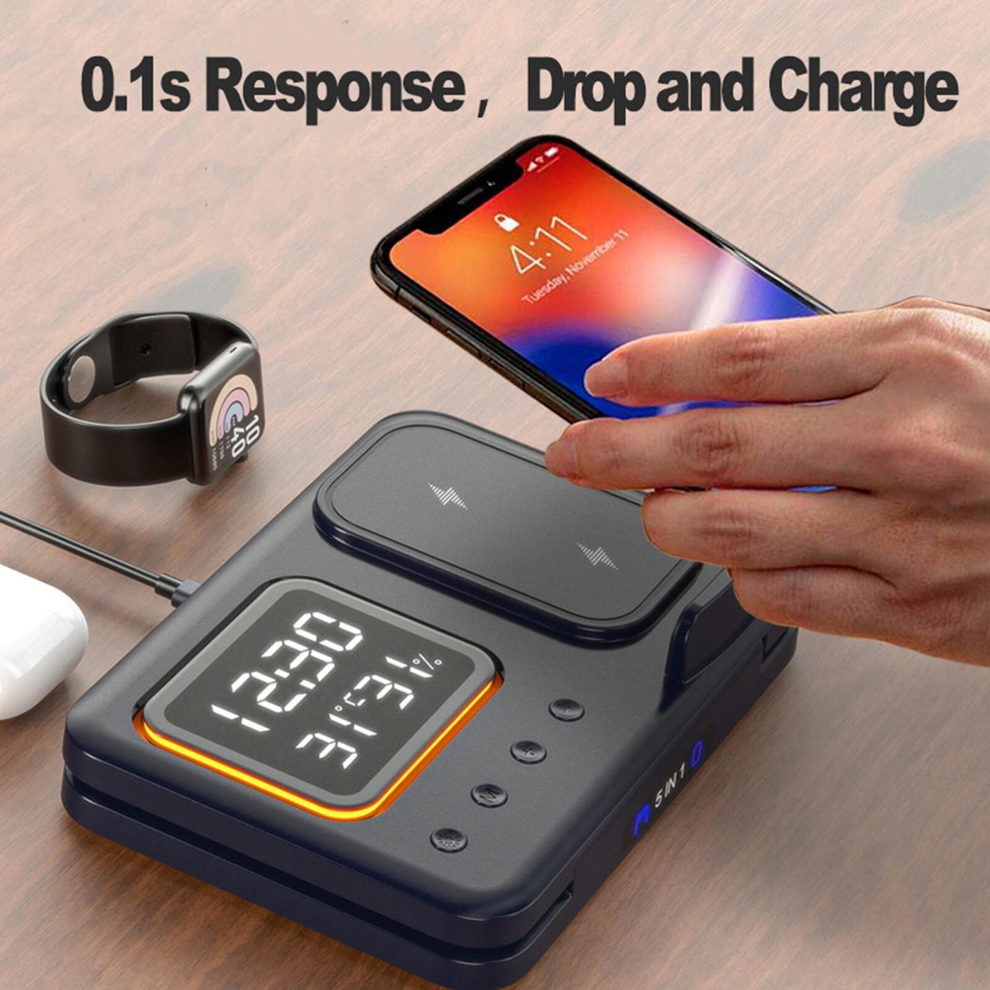 new Wireless Charging Station Foldable Wireless Charger Station Temperature Display koeek - KOEEK