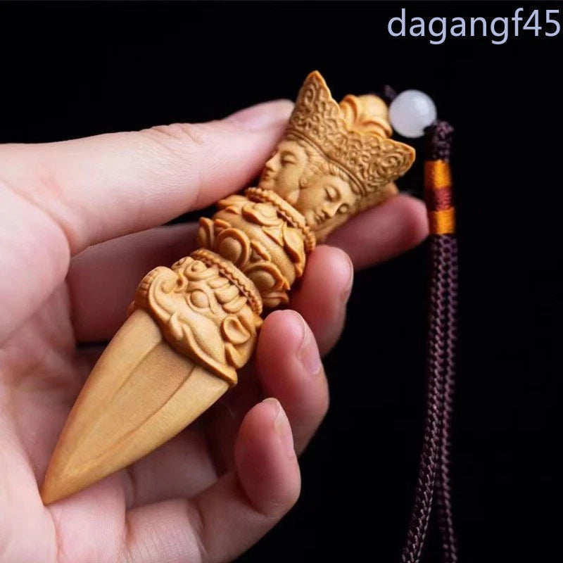 10CM Cliff Cypress Wood Handmade Carve Handicraft Buddha Statue Ornament Pendant 07FC0E-D4 - KOEEK