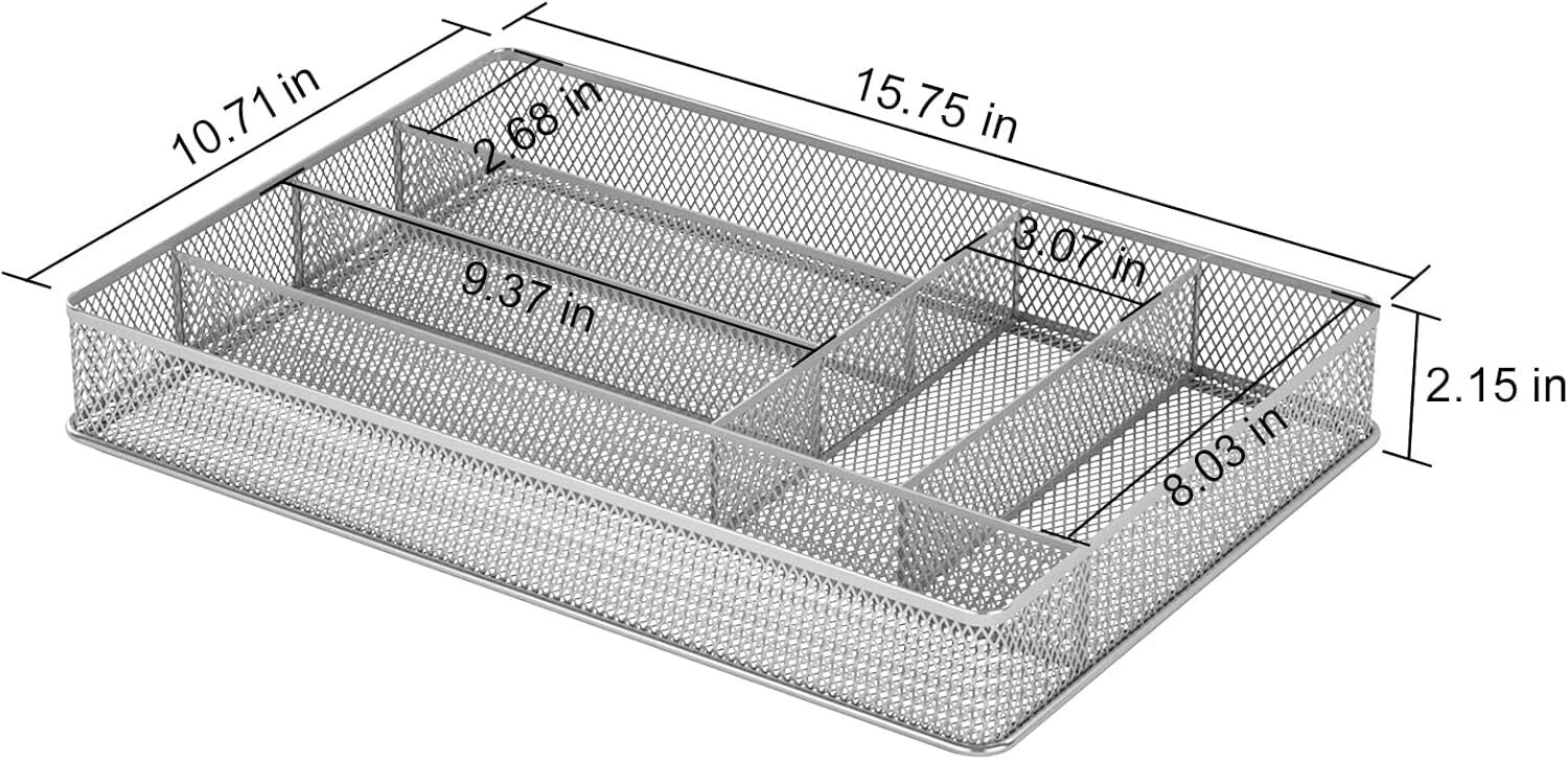 Mesh Utensil Tray, 6 Compartment Kitchen Silverware Rack Organizer, Silver 07FC0E-D4 - KOEEK