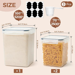 Flour Sugar Storage Containers Set of 3 (5.2L/166oz) (2.5L/78oz*2), Airtight 07FC0E-D4 - KOEEK