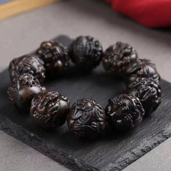 Agarwood Bracelet Bracelet, Hand-carved Buddha Beads 07FC0E-D4 - KOEEK