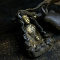 1PC Tibetan Medicine BUDDHA Amulet Necklace Small Pocket Buddha Cow Leather Rope 07FC0E-D4 - KOEEK