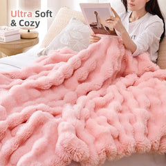 Fur Throw Blanket for Couch – Blush Pink Fluffy Cozy Rabbit Fleece, Plush Soft 07FC0E-D4 - KOEEK