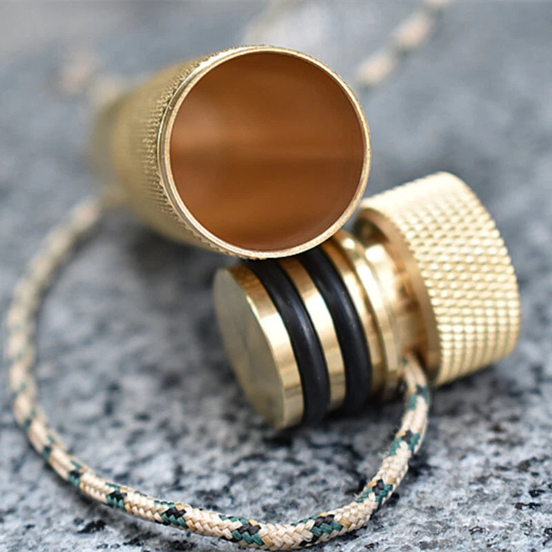 Hot EDC Brass Waterproof Pill Case Container Box Pendant w/ Compass Outdoor Tool 07FC0E-D4 - KOEEK