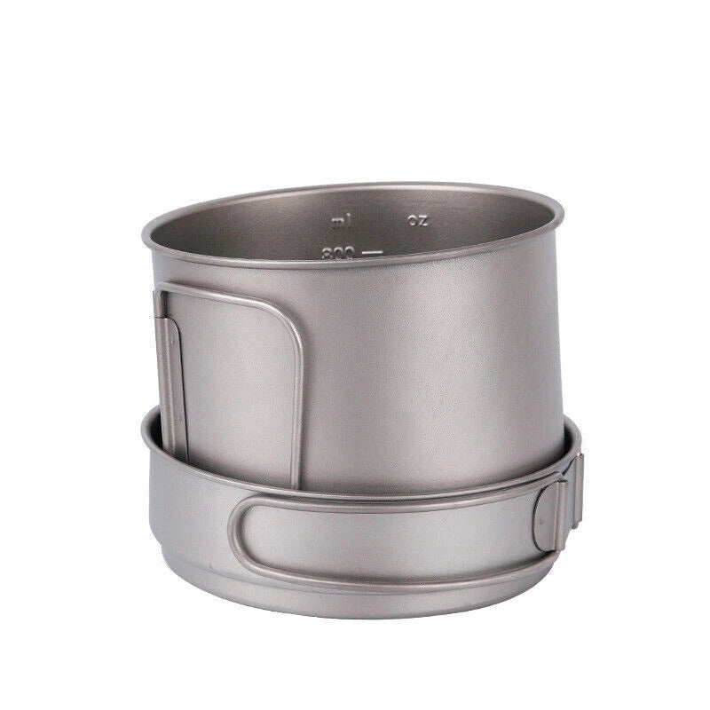 Ultralight Titanium Pan Outdoor Cookware Camping Pot Folding Tableware 1100ML 07FC0E-D4 - KOEEK