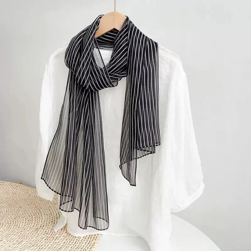 Womens Real Silk Black Stripe Scarf Fashion Necktie Neckerchief Fashion Accesory 07FC0E-D4 - KOEEK