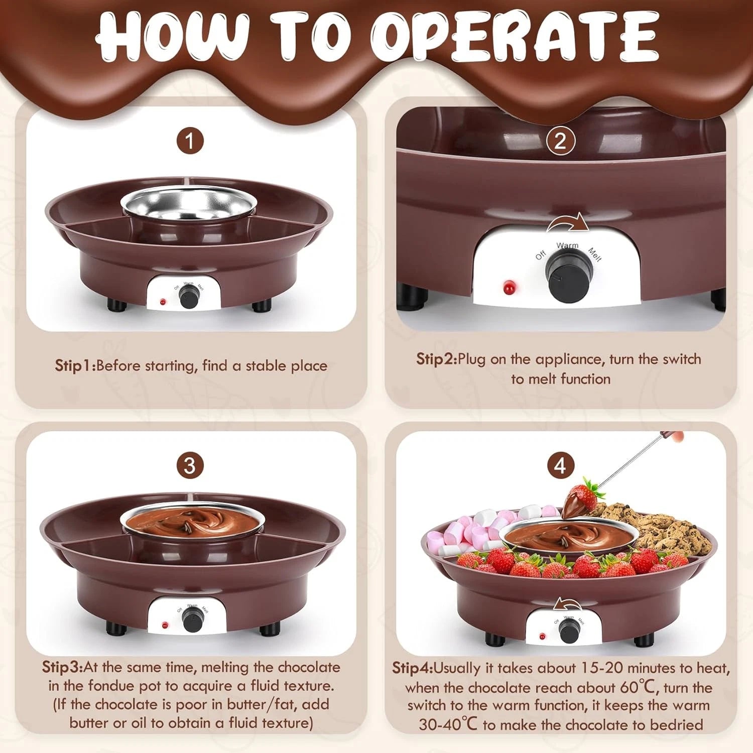 MINI Melting Fondue Set, 10oz Electric Chocolate Melting Pot with 6PCS Forks 07FC0E-D4 - KOEEK