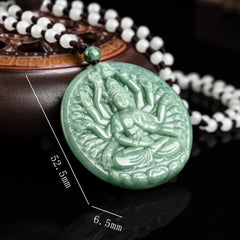 Guanyin Buddha Round Pendant Natural Grade A Jade Jadeite Green Thousand-handed 07FC0E-D4 - KOEEK