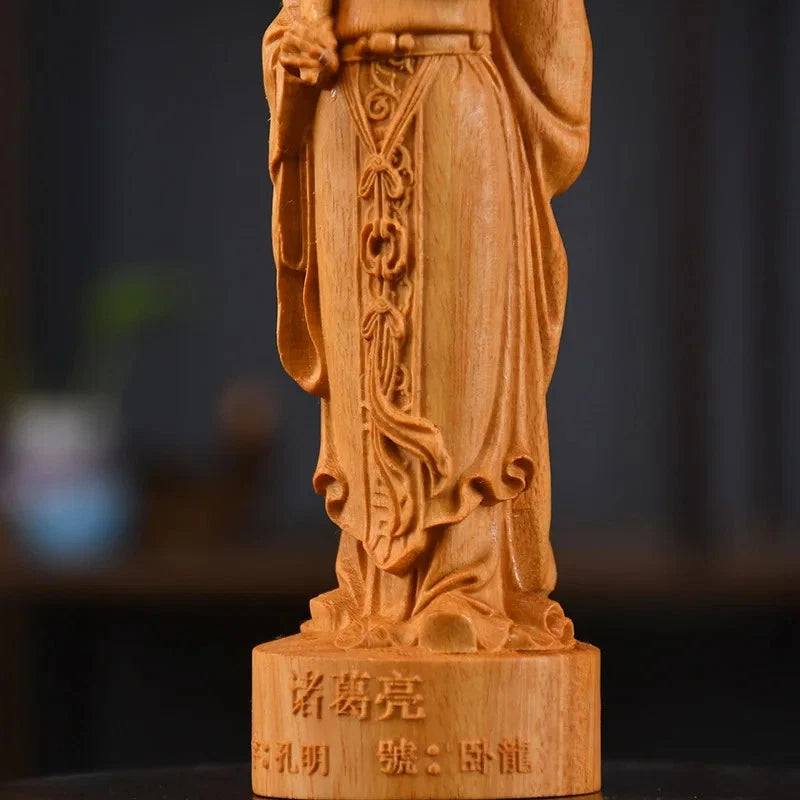 15cm Chinese Boxwood Hand-carved Zhuge Liang Sculptures Home Decoration 07FC0E-D4 - KOEEK