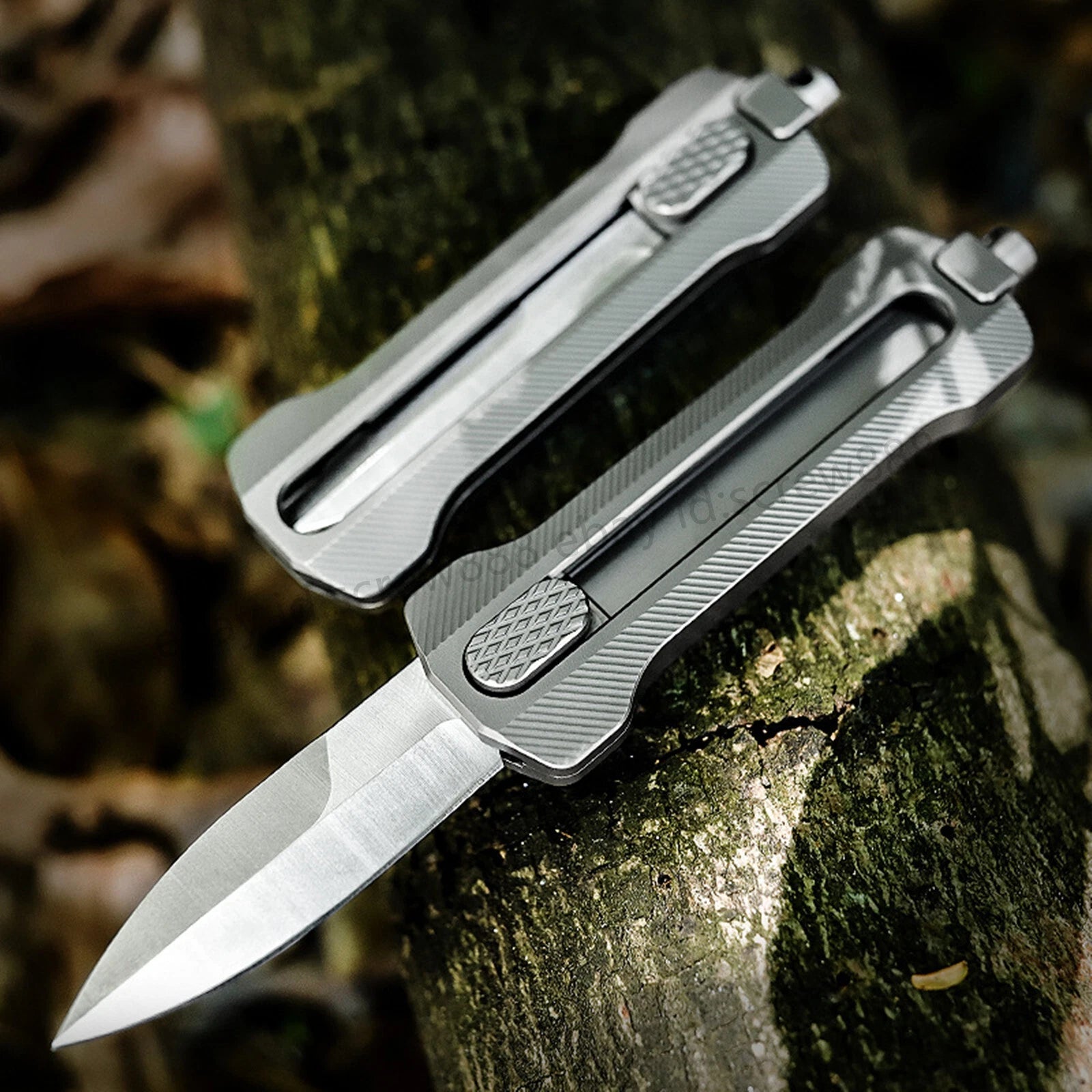 Titanium Slide Lock Manual Open EDC Knife w/ D2 Spear Point Blade&Glass Breaker 07FC0E-D4 - KOEEK