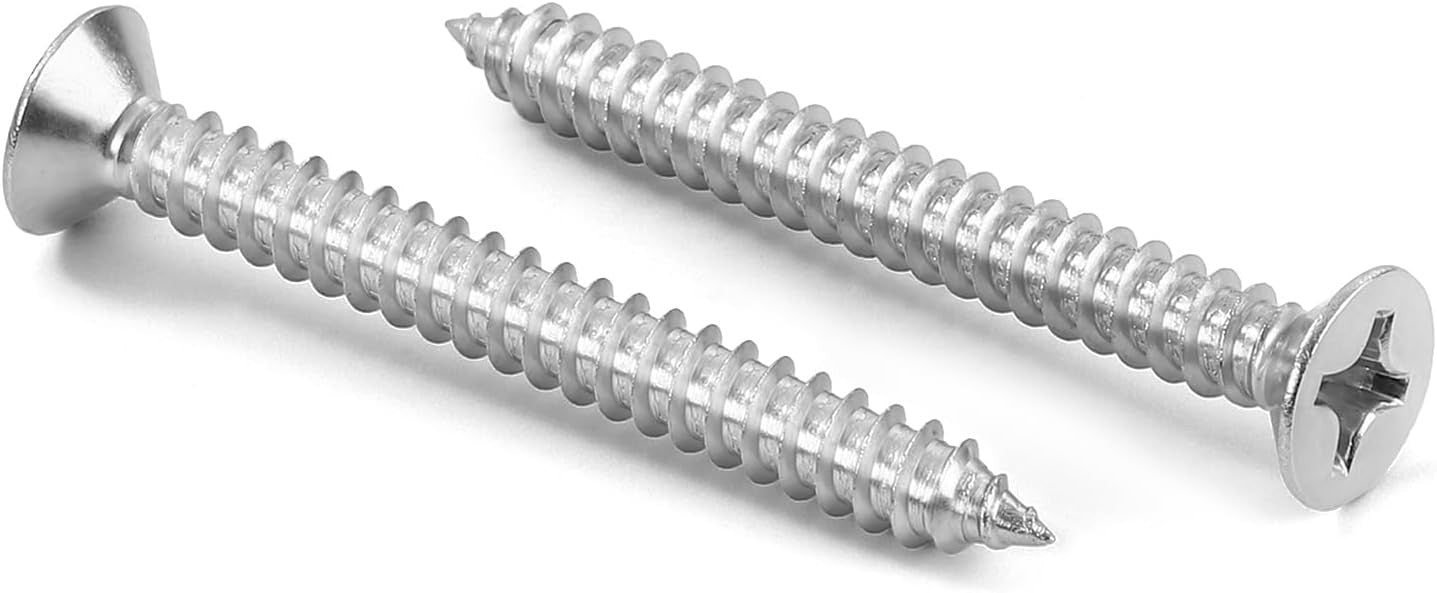 new x 2-1/2" Flat Head Sheet Metal Screws Wood x 2-1/2", Silver 07FC0E-D4 - KOEEK