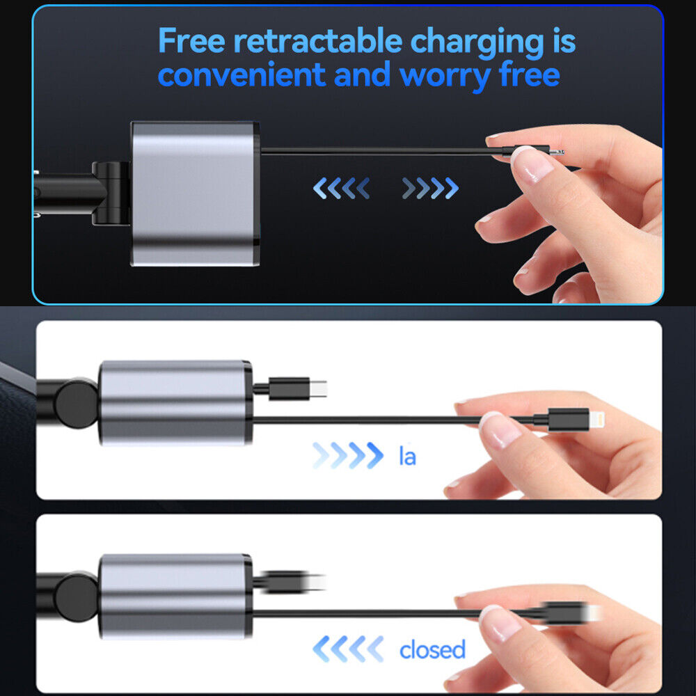 new 4 IN 1 Retractable Car Charger Cable Dual Port USB C PD Fast Charging Adapter koeek - KOEEK