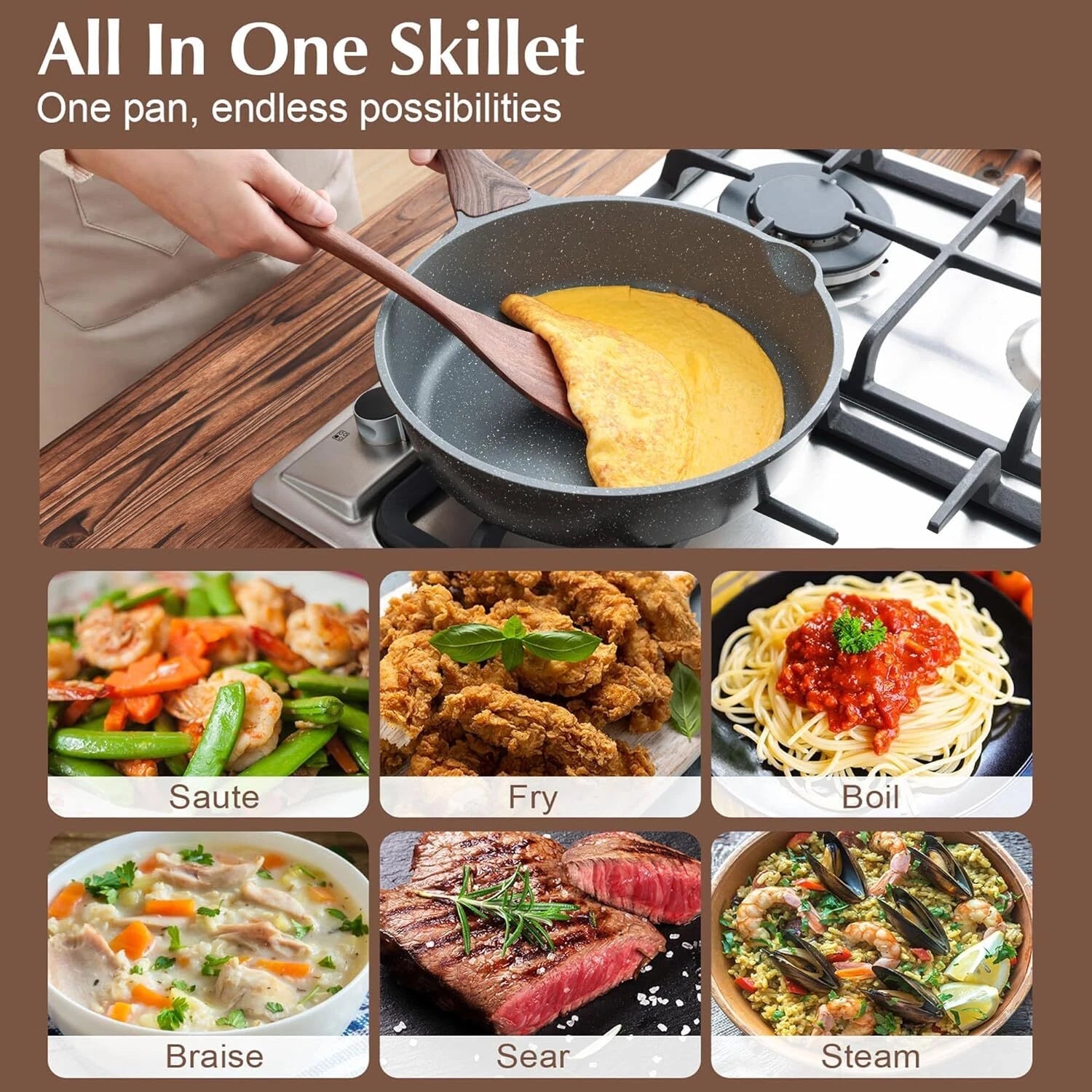 Nonstick Skillet,Deep Frying Pan10‘’,Saute Pan with Lid,Healthy Cooking Pan 07FC0E-D4 - KOEEK
