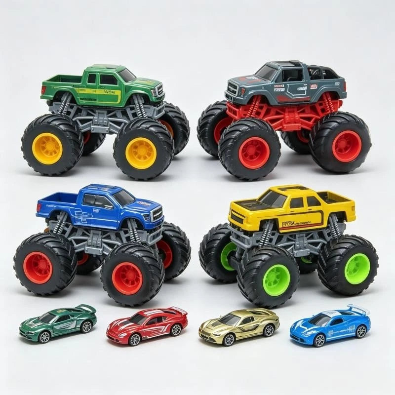 Monster Foot Derby 4pk Monster Trucks with 4 die cast racers in window box MONSTER_FOOT - KOEEK