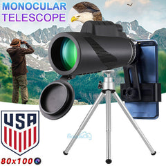 HD Day/Night Military Telescope 80X100 Zoom Monocular with Tripod