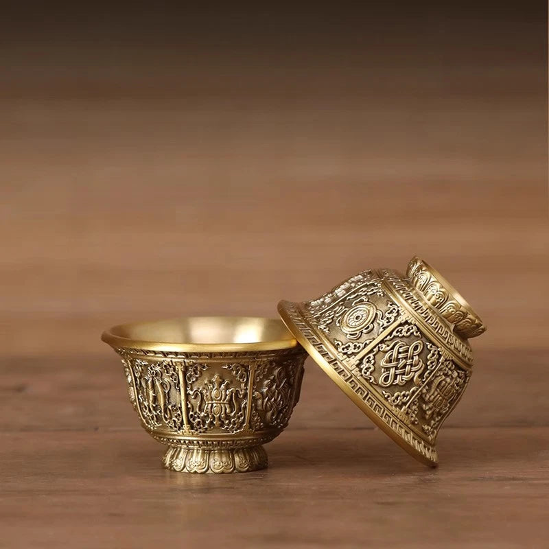 6.4cm Retro Brass Eight Auspicious Water Supply Cup Buddhist Shrine Utensils 07FC0E-D4 - KOEEK