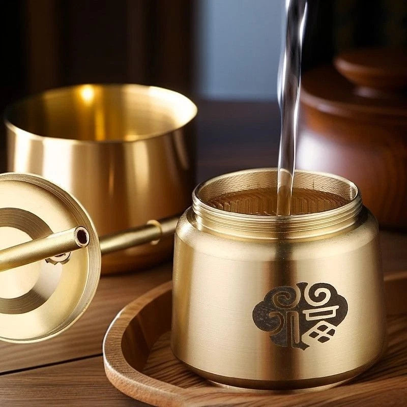 Brass Fu Pattern Cylinder Hookah Water Pipe Detachable Filter Tobacco Pipe 07FC0E-D4 - KOEEK