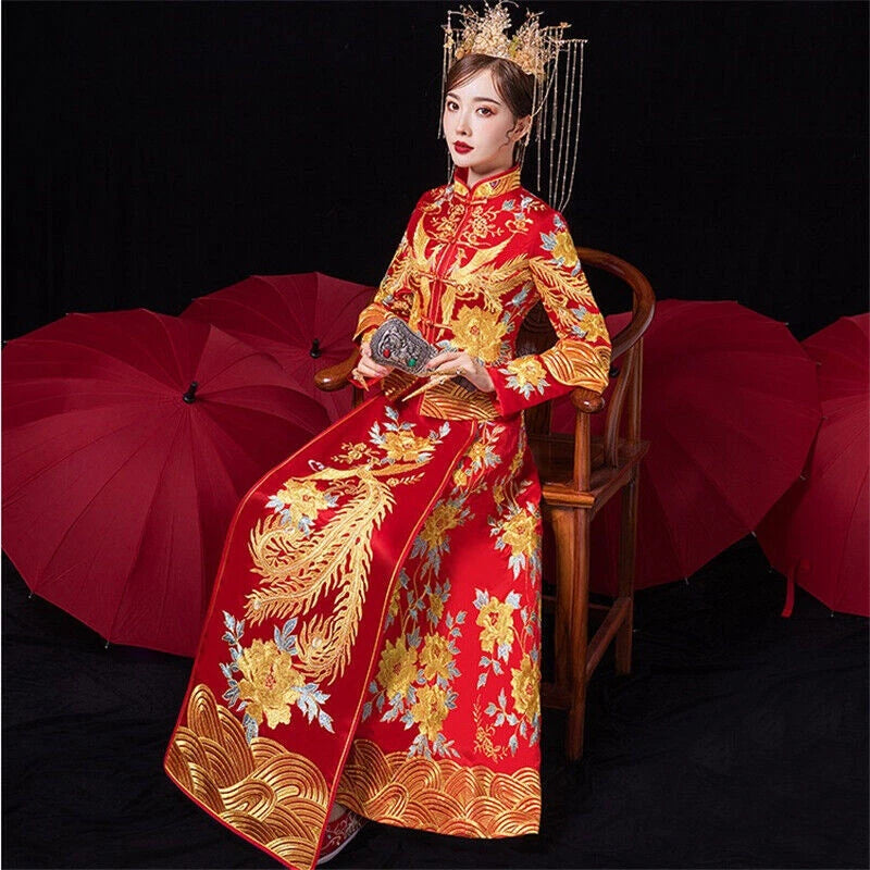 Chinese Hanfu Traditional Costume Wedding Bridal Dress Women Phoenix Embroidery 07FC0E-D4 - KOEEK