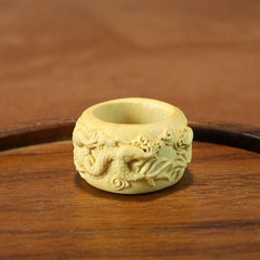 22MM Boxwood Dragon Ring Chinese Style Zodiac Wooden Finger Ring 07FC0E-D4 - KOEEK
