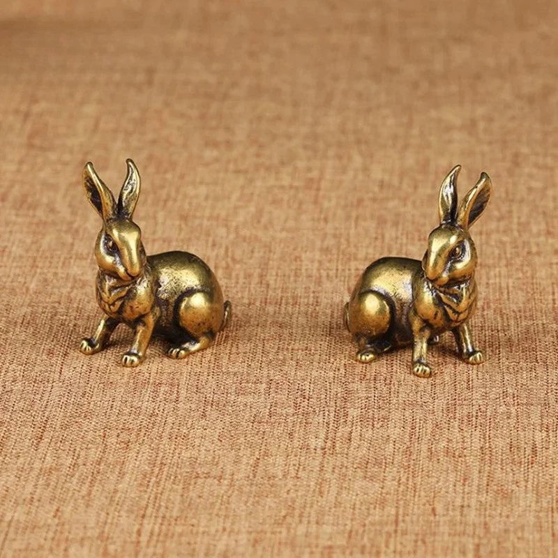 1 Pair Retro Brass Little Luck Rabbit Statue Ornament Carved Tea Pet Decoration 07FC0E-D4 - KOEEK
