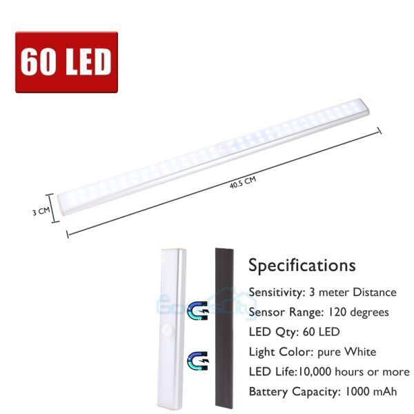 ny 60 LED Luz Magnetica Lampara Con Sensor de Movimiento Luces for Gabinete Casa