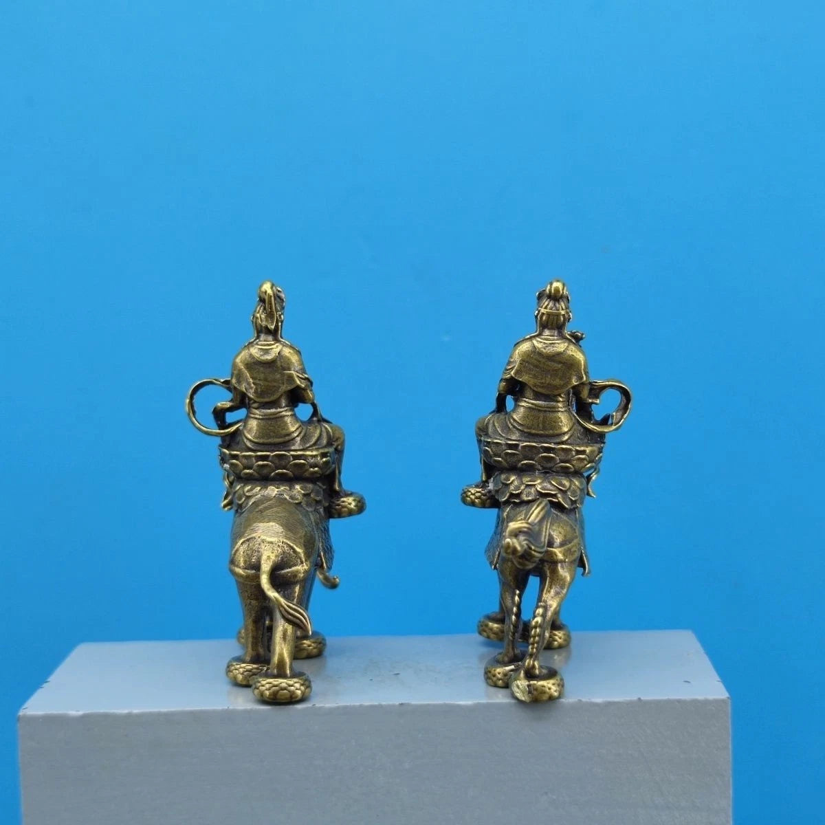 A Pair 2.3"Brass Manjusri Samantabhadra Bodhisattva Buddhism Statue Ornament 07FC0E-D4 - KOEEK