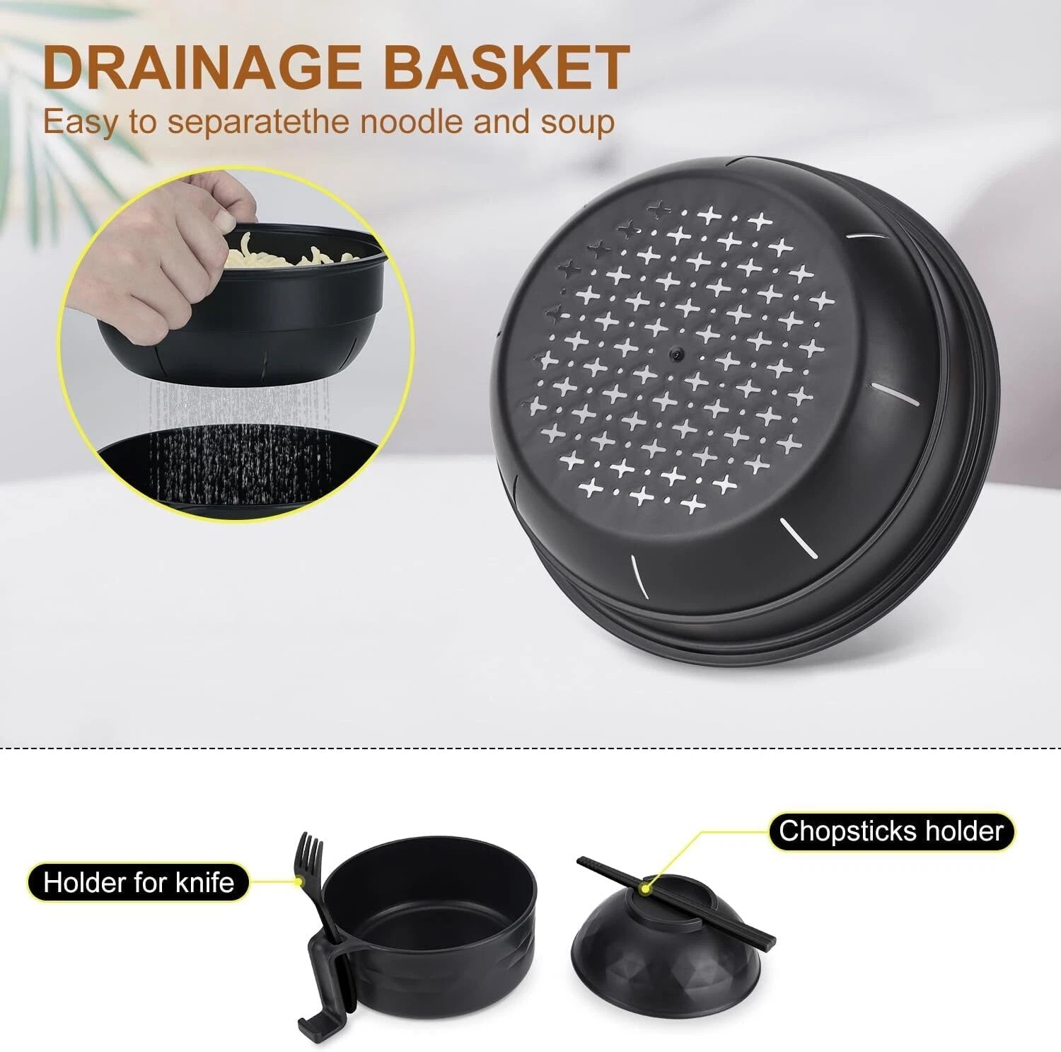 Microwave Ramen Noodle Bowl Set with Chopsticks, Spoon, Fork – 32 oz Portable 07FC0E-D4 - KOEEK
