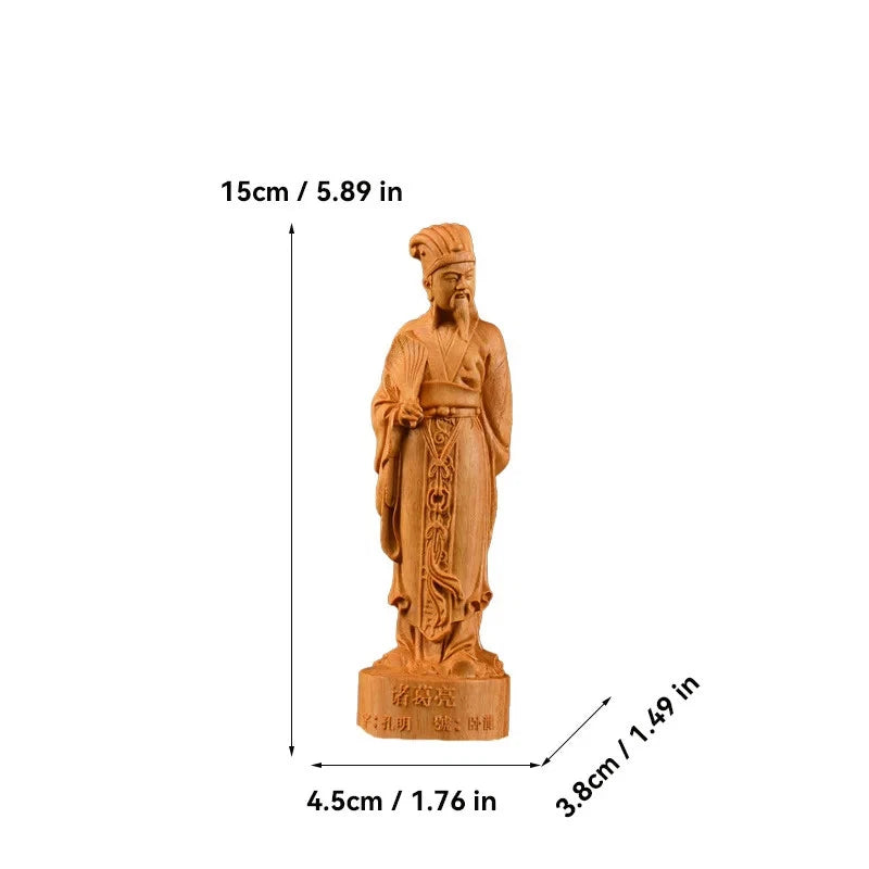 15cm Chinese Boxwood Hand-carved Zhuge Liang Sculptures Home Decoration 07FC0E-D4 - KOEEK