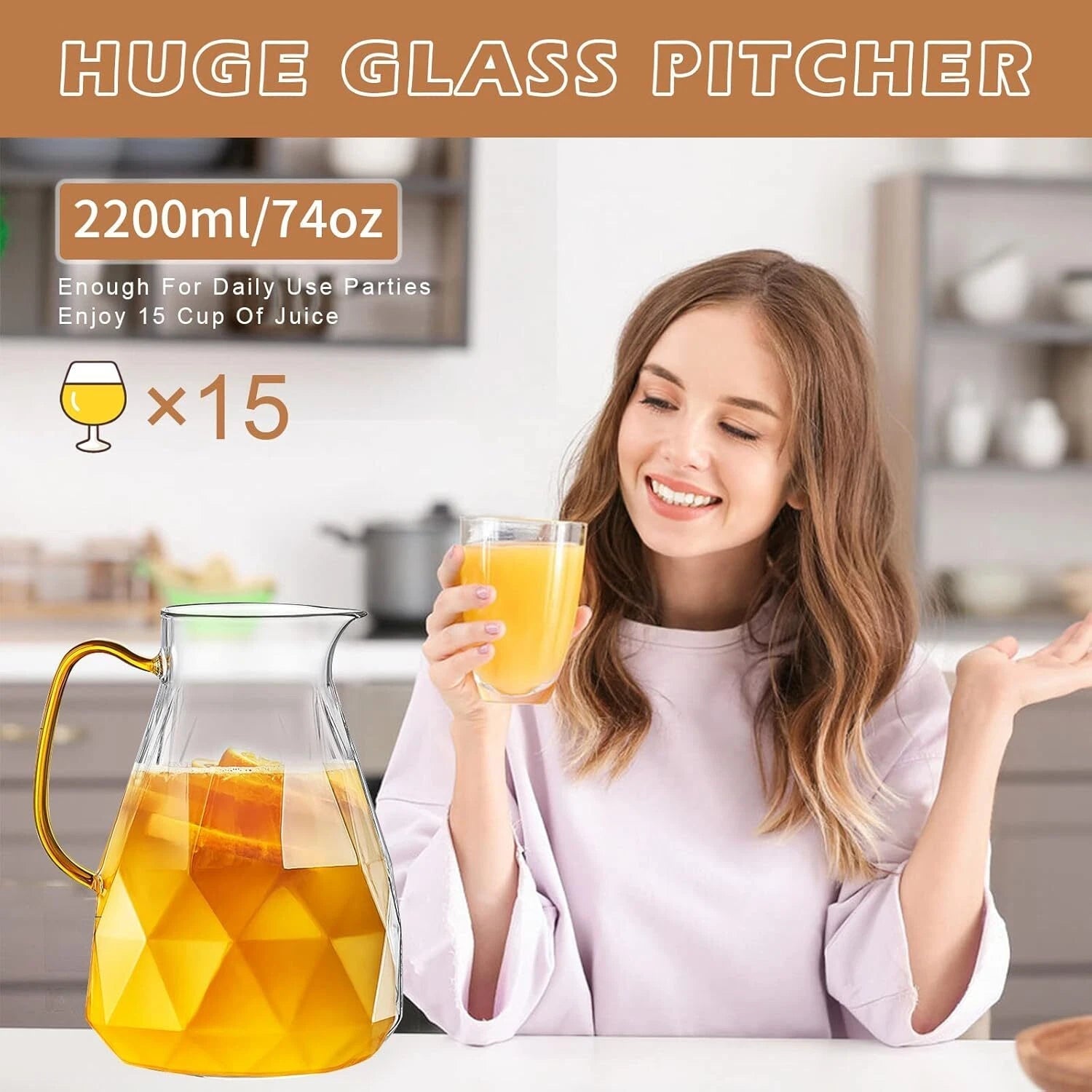 Yirilan Glass Pitcher, 2.2 Liter Water Pitcher With Lid,Iced Tea Pitcher Fridge 07FC0E-D4 - KOEEK