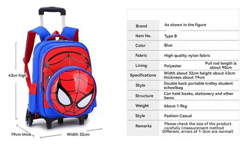 US Now!! Spider-Man Trolley Bag Dragging Backpack Junior High-capacity Christmas 07FC0E-D4 - KOEEK