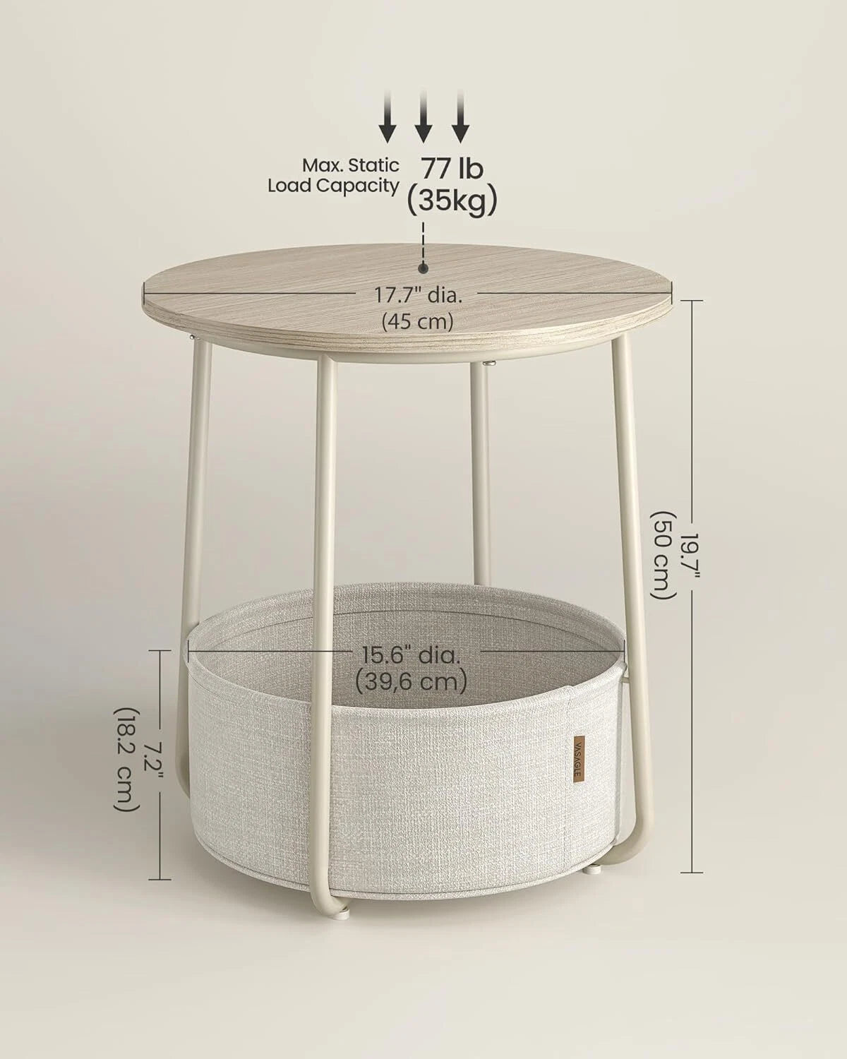 Small Nightstand with Fabric Basket, Modern Nightstand, Round Side Table 07FC0E-D4 - KOEEK