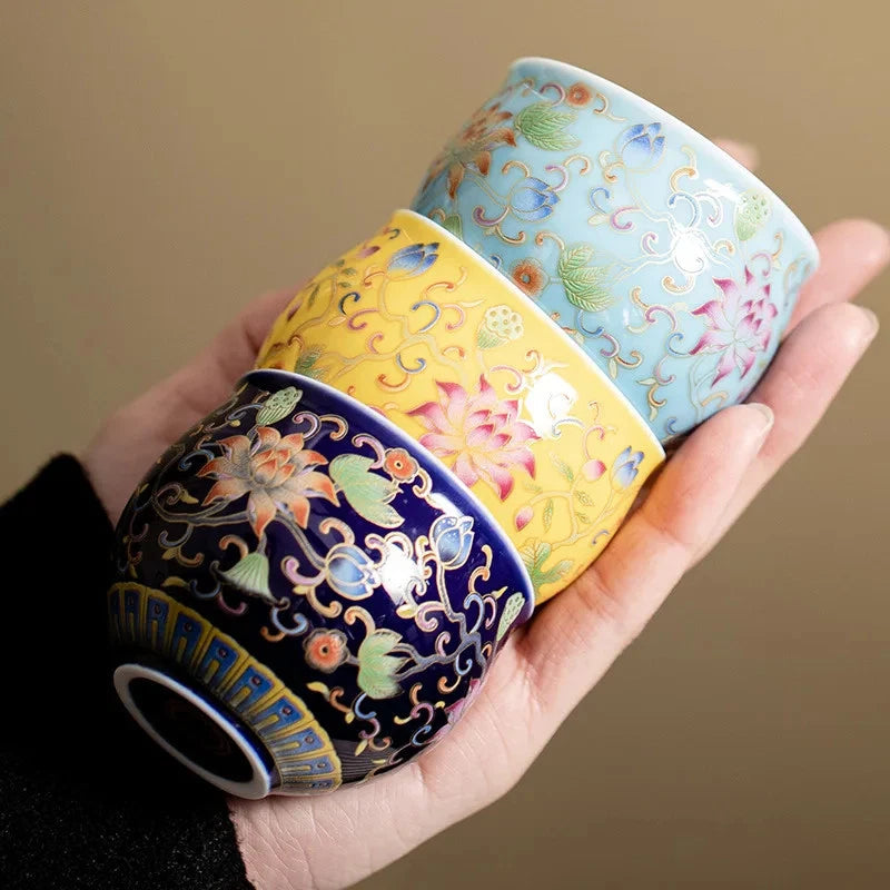 80ml Enamel Color Twisted Lotus Ceramic Master Cup Chinese Retro Kung Fu Tea Set 07FC0E-D4 - KOEEK