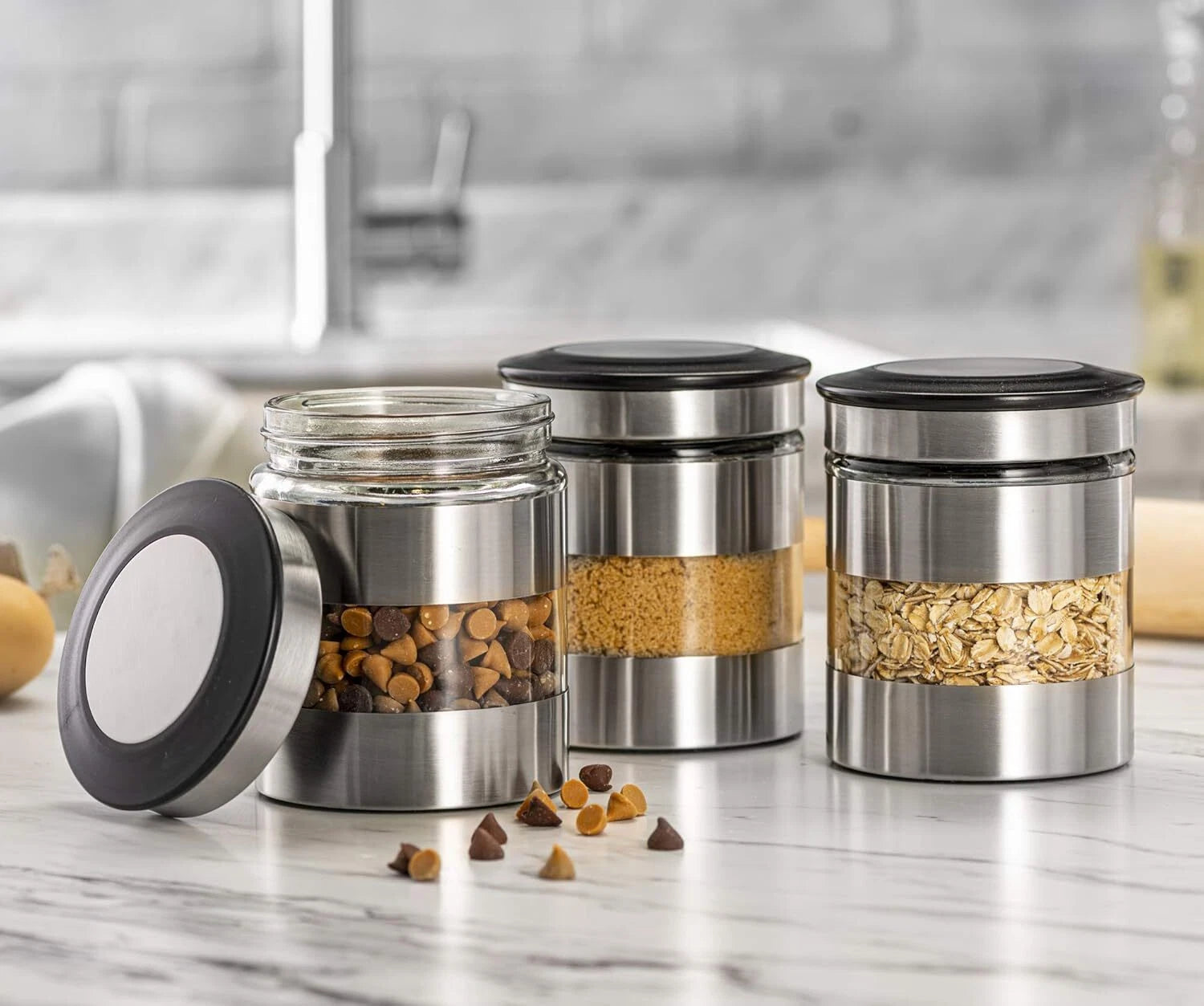 Airtight Food Storage Container Kitchen Counter Window, [Set of 3] Canister Set 07FC0E-D4 - KOEEK