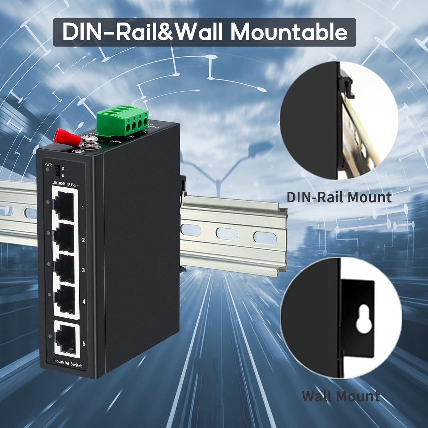 new 【Upgrade】 SODOLA 5 Port Industrial DIN-Rail Ethernet Switch,4 Ports and 1...
