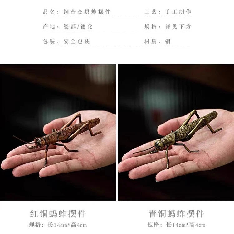 14cm Chinese Brass Grasshopper Ornament Retro Tea Pet Decoration Handicraft 07FC0E-D4 - KOEEK