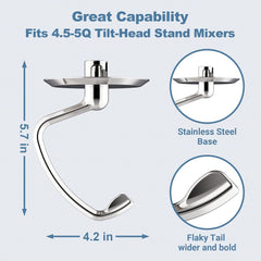 new Polished Stainless Steel Dough Hook for Kitchenaid 4.5-5QT Flat 07FC0E-D4 - KOEEK