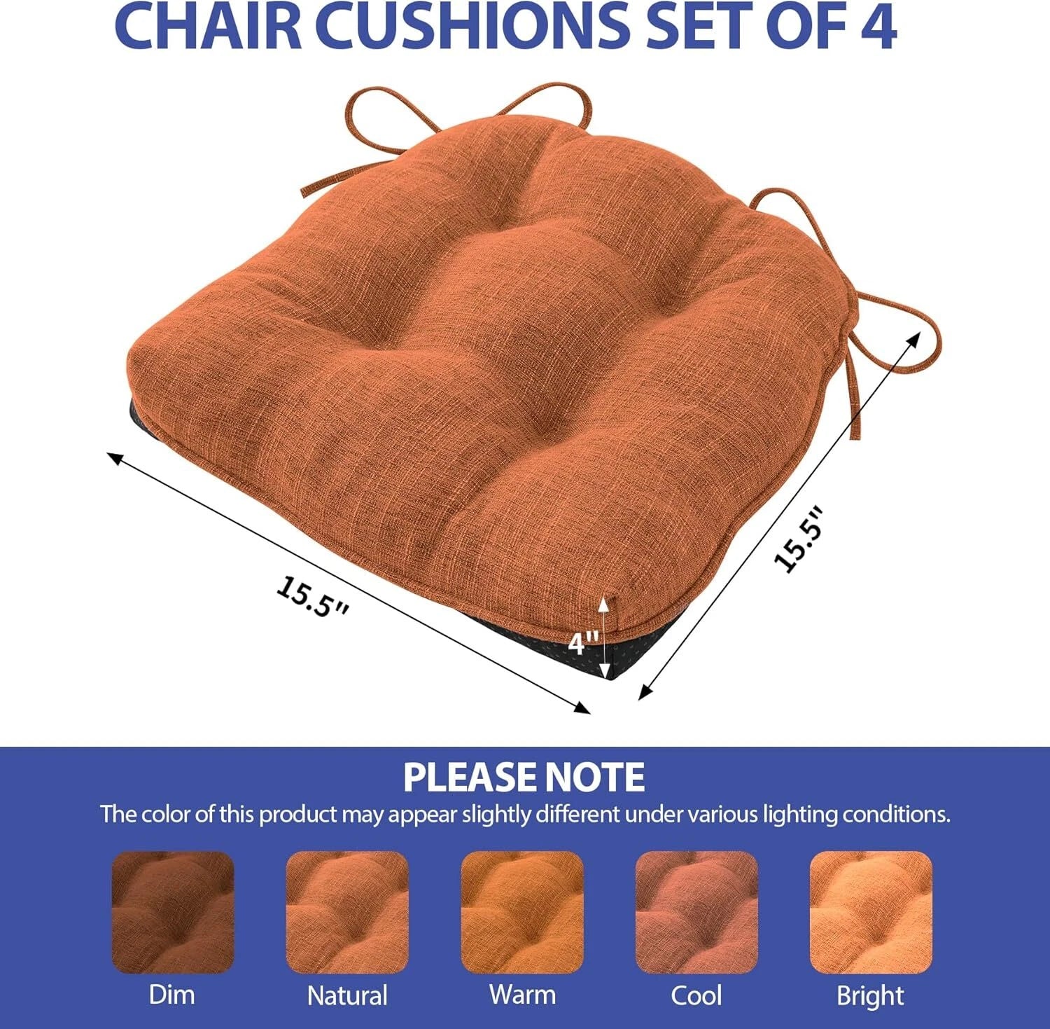 Set of 4 dining chair cushions with tie-down straps and non-slip back cushions 07FC0E-D4 - KOEEK