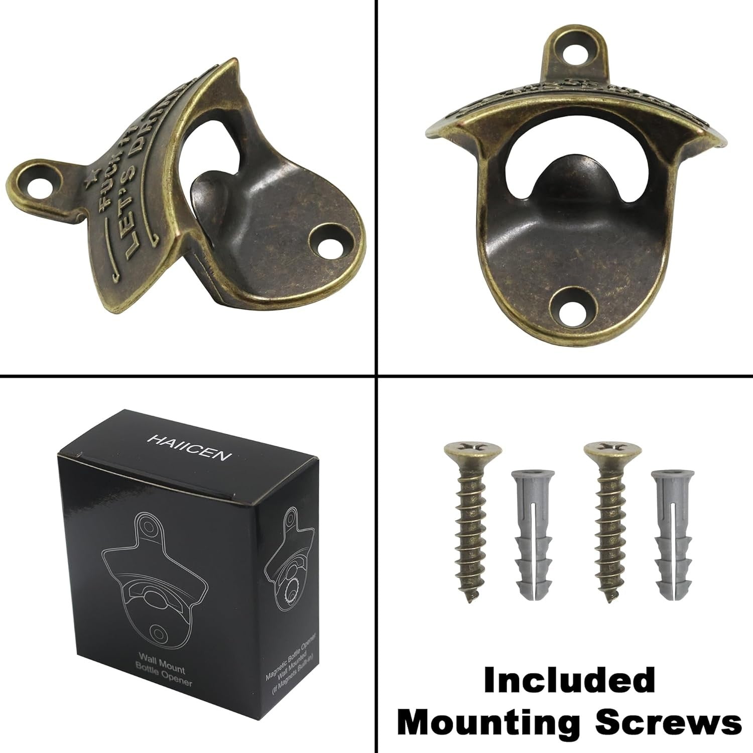 new Funny Bottle Opener Wall Mounted Stainless Vintage Screw in Antique Bronze 07FC0E-D4 - KOEEK