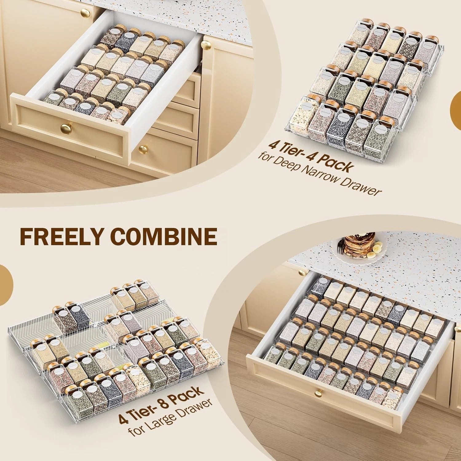 Spice Drawer Organizer, 8 Pack Clear Seasoning Organizer Rack, Kitchen Spice 07FC0E-D4 - KOEEK